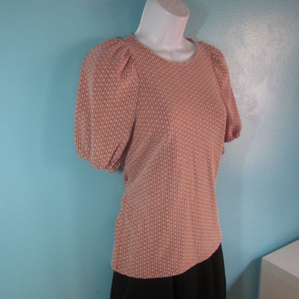 Madewell Womens Size XS Floral Jacquard Puff-Sleeve Keyhole Top Blouse 34" Bust - Picture 9 of 14